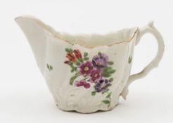 A Worcester polychrome 'Chelsea Ewer' creamboat: with scroll handle and spiral moulded acanthus