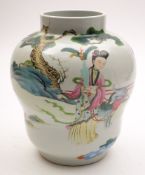 A Chinese famille rose vase: of ogee form with cylindrical neck,