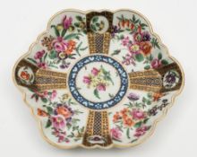 A Worcester lobed hexagonal teapot stand: finely painted with floral bouquets within fan shaped