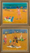 * Edward James Morss [b.1906]- Dieppe Beach scenes:- two, both signed oils on canvas each 50 x 60cm.