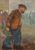 * Jim Gilbert [1933-1995]- A basket of apples at the market:- signed bottom right oil on board 34.