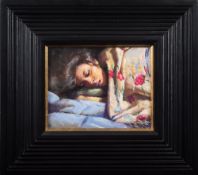 * Robert O Lenkiewicz [1941-2002]- Anna on duvet on table with embroidered shawl - at the