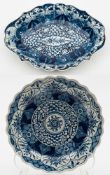 A Worcester blue and white lobed oval dish and a similar plate: painted with the 'Kang Hsi Lotus'