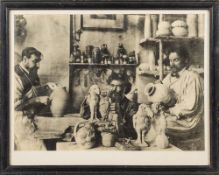 A photograph on wood of the Martin brothers in their studio: depicting Wallace seated modelling a