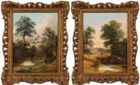 Joseph Horlor [1809-1887]- Fisherman at a pool; Traveller and dog on a bridge:- two,