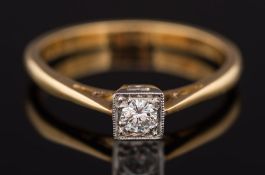 A square-set diamond single-stone ring: with circular brilliant-cut diamond approximately 0.