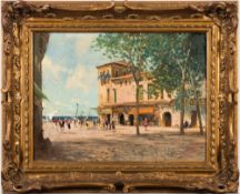 * John Barrie Haste [1931-2011]- Sunlit square on the Continent,