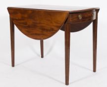 A late Georgian mahogany and inlaid Pembroke table:, with an all over hinged moulded top,