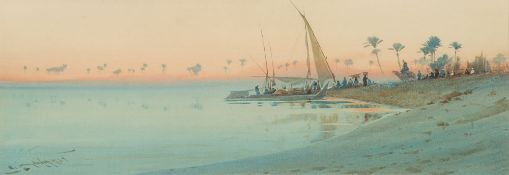 Augustus Osborne Lamplough [1877-1930]- Feluccas on the banks of the Nile,