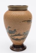 A Doulton Lambeth stoneware vase decorated by Florence Barlow: of footed oviform,