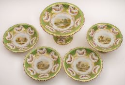 A Davenport porcelain part dessert service: comprising a large centrepiece,
