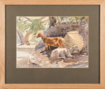 Phoebe des Clayes [19/20th Century]- Goats by an amphora: signed watercolour 21 x 29cm.