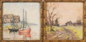 * Berthe des Clayes [1877-1968]- River estuary scene:- signed bottom left pastel, 14.5 x 14.
