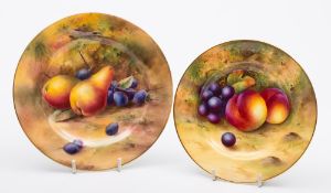 Two Royal Worcester porcelain plates: one painted by Horace Price, the smaller by Edward Townsend,
