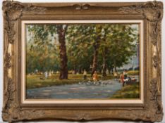 * John Horwood [b.1934]- Green Park, London:- signed oil on canvas 29 x 44cm.