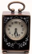 A Swiss silver and enamel miniature carriage clock: the eight-day duration timepiece movement
