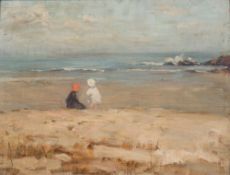 * Alice des Clayes [1890-1968]- Children on a beach:- oil on BOARD 25 x 33cm.