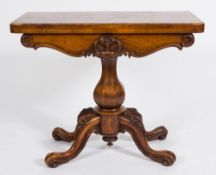 A Victorian burr and figured walnut rectangular card table:,