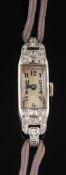 A lady's early 20th Century platinum and diamond mounted cocktail wristwatch: the rectangular dial