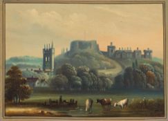 Victorian School- A tooled leather bound album containing a collection of watercolour drawings,