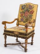 A 17th Century later decorated open armchair:,