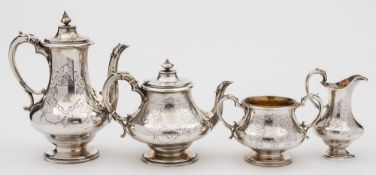 A Victorian silver four-piece tea and coffee service, maker Edward, Edward Jnr,