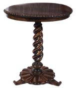 A Victorian rosewood circular occasional table:, the top with a beaded edge,