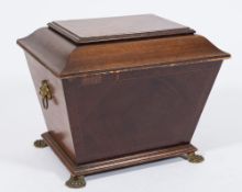 An Edwardian mahogany and chequer inlaid coal box:, of sarcophagus outline,