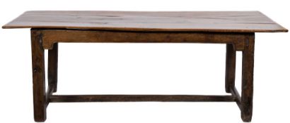An 18th Century oak rectangular dining table of refectory type:,