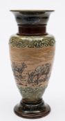 A Doulton Lambeth stoneware vase decorated by Hannah Barlow: of footed baluster form decorated with