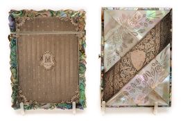 A Victorian mother of pearl and silver mounted card case: of rectangular outline,