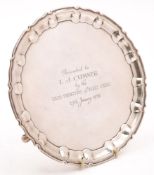 An Edward VII silver waiter, maker William Hutton & Son Ltd, London, 1908: inscribed,