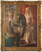 * Robin Darwin [1910-1974]- Portrait of a boy and girl with rocking horse in a nursery