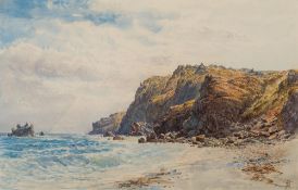 John Mogford [1821-1885]- Blue sky and clouds over a sunlit coast: signed with initials bottom