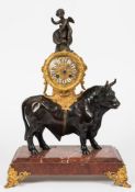 A French bronze and ormolu mantel clock in the form of a bull: the eight-day duration movement