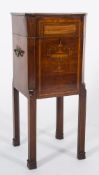 A 19th Century mahogany and inlaid square cellarette:, crossbanded in satinwood,