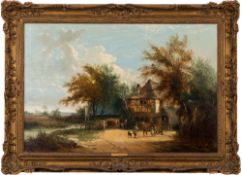 Attributed to Frederick William Hulme [1816-1884]- A country scene; drover cattle,