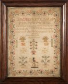 An early Victorian needlework sampler: with upper and lower case alphabets, Arabic numbers,