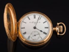 Elgin. A lady's 14ct gold keyless lever hunting cased fob watch: approximately 28gms gross weight.