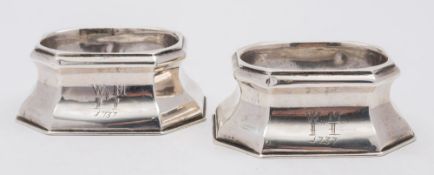 A pair of George II silver trencher type salts, maker I.