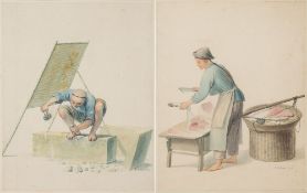 Thomas Stothard [1755-1834]- A Canton butcher preparing meat; A stonemason:- two,