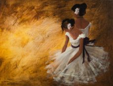 * Brian A. Shields, [aka 'Braaq', 1951-1997]- Ballerinas:- signed oil on board 34 x 43.5cm.