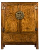 A Chinese elm side cupboard:,