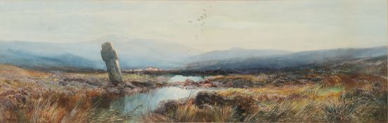 William Widgery [1822-1893]- Dartmoor granite cross:- signed watercolour and bodycolour 23 x 73cm