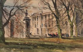 * John Barrie Haste [1931-2011]- Mounted Horse Guards:- signed watercolour 27 x 43cm.