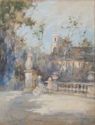 * Berthe des Clayes [1877-1968]- Formal parkland with figures and children:- signed bottom