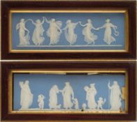 A pair of Wedgwood pale blue and white jasper plaques: of rectangular form,