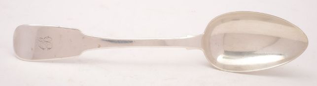 A George IV Irish silver Fiddle pattern tablespoon, maker James Brady, Dublin, 1828: initialled,