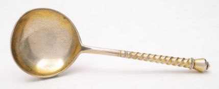 An Imperial Russian silver and niello inlaid spoon, maker BC,