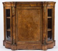A Victorian walnut, inlaid and gilt metal mounted credenza:, of shaped outline,